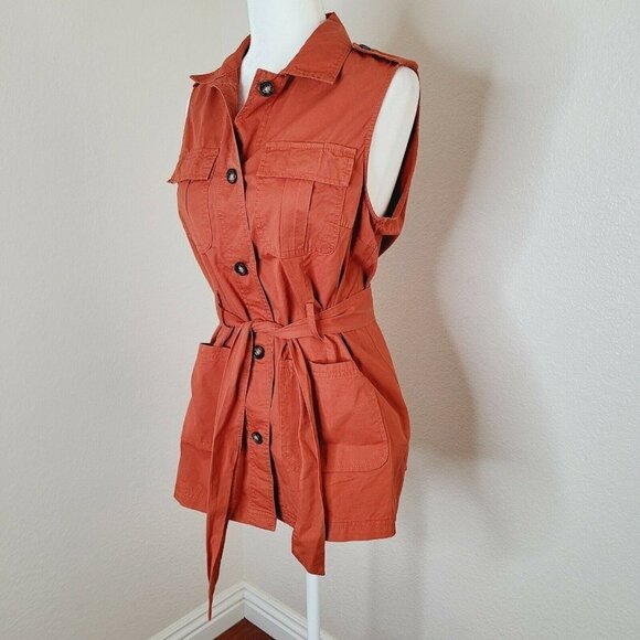 Cato Burnt Orange Sleeveless Belted Cargo Utility Top Size Small - Picture 2 of 12